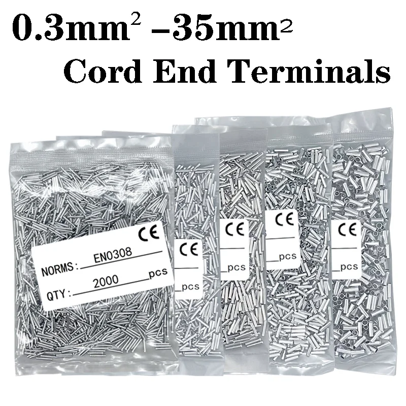 500-2000PCS Cord End Terminals Pure Copper Tubular Crimp Terminal EN0308 7508 1508 2508 4009 6012 Non Insulated Wire Connectors