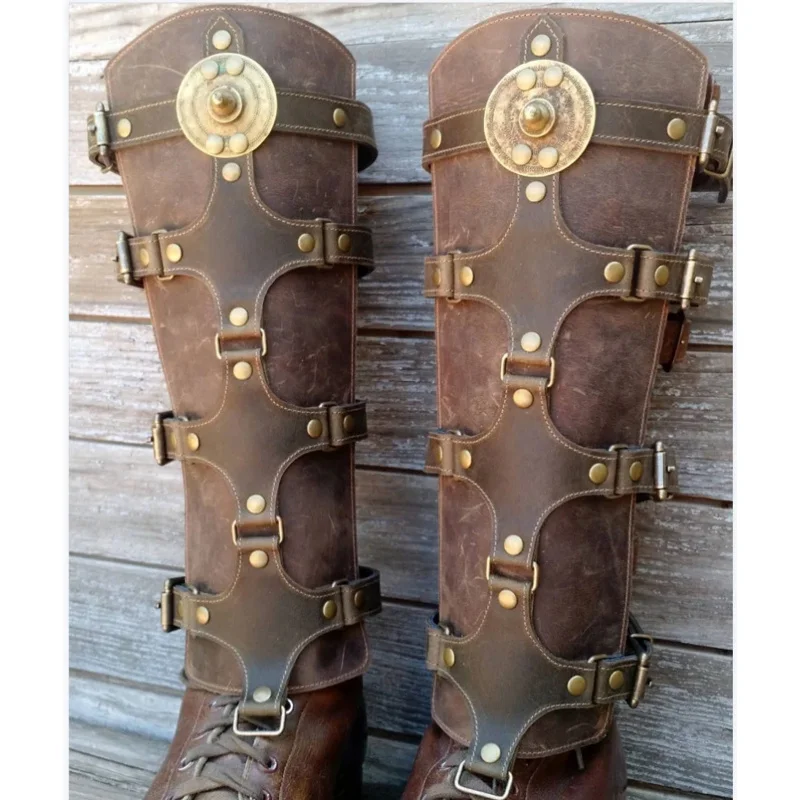 Medieval Renaissance Greaves Boots Shoes Cover Leather Leg Armor Larp Viking Warrior Knight Costume Strap Puttees For Men Women