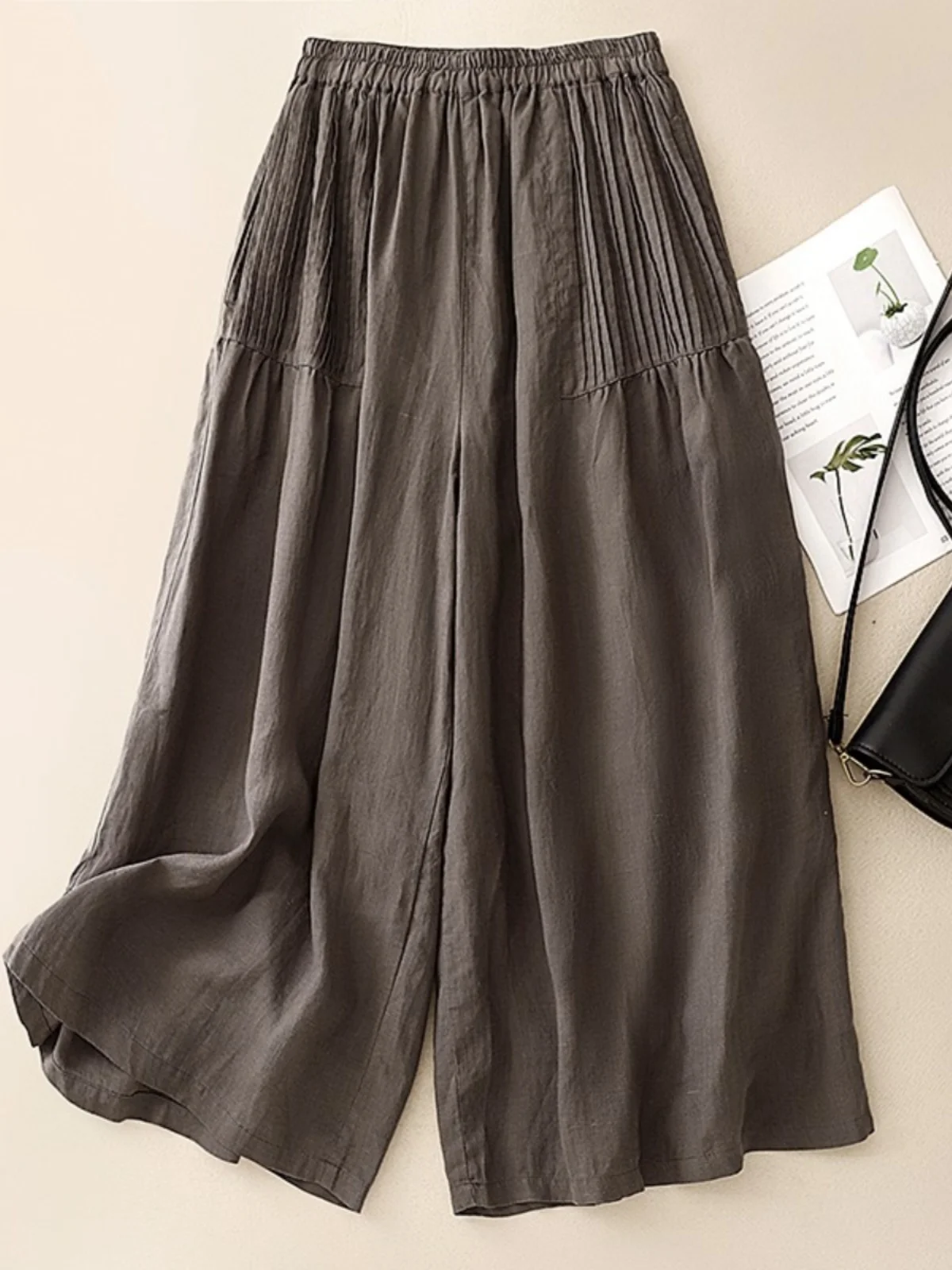 กางเกงกระโปรงทรงขากว้างสไตล์ญี่ปุ่นย้อนยุคสำหรับผู้หญิง ช่วงต้นฤดูใบไม้ร่วง ทรงหลวมสบายๆ จีบแบบพับได้ เอวสูง ดีไซน์ Driftin Nin...