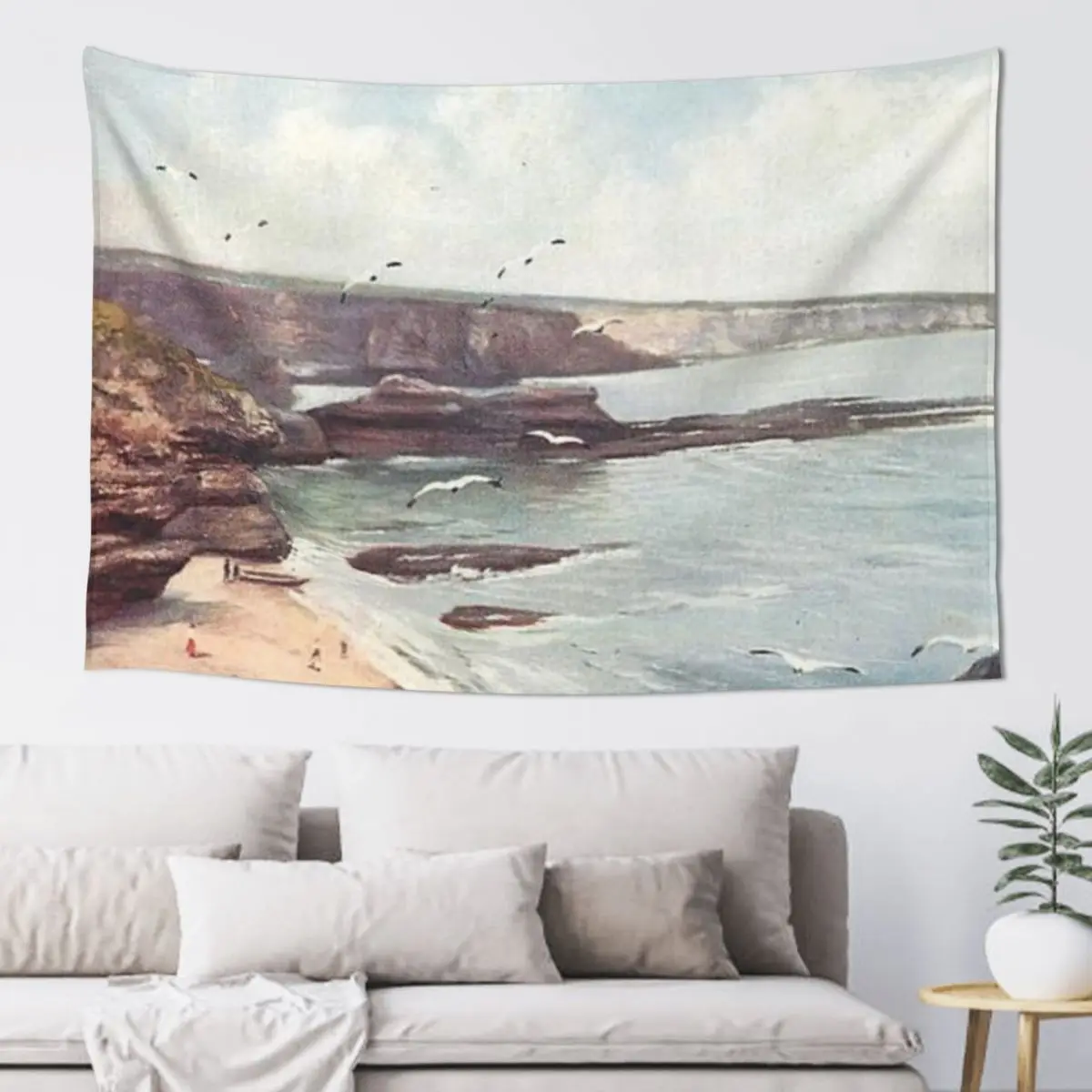 

Vintage Illustration of Mason's Cove Bay, Arbroath Tapestry Aesthetic Room Decors Wall Hanging Decor Wall Tapestries Tapestry