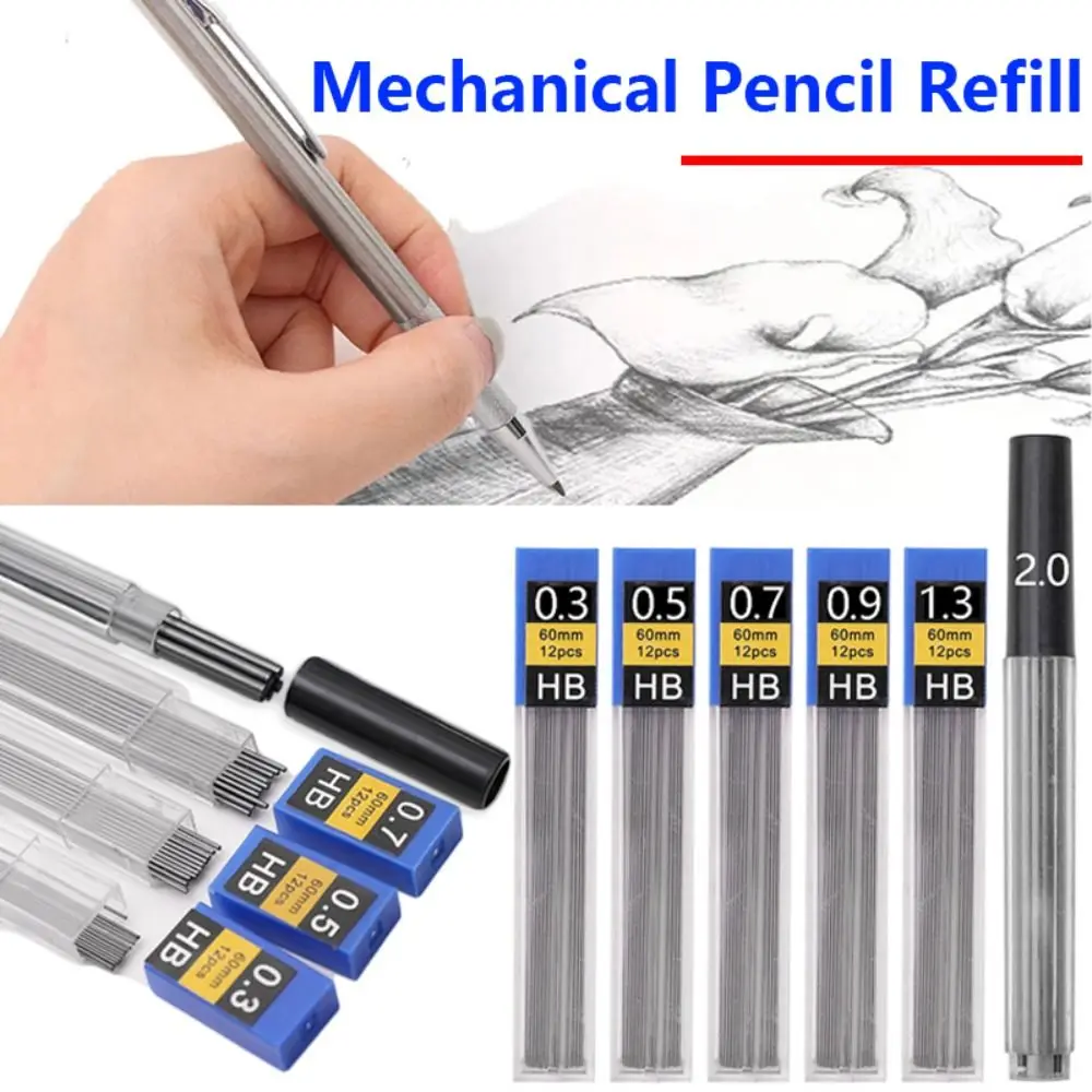 6 Boxes 0.3/0.5/0.7/0.9/1.3/2.0/3.0mm Automatic Pencil Refill Black Mechanical Pencil Refill Replace Erasable