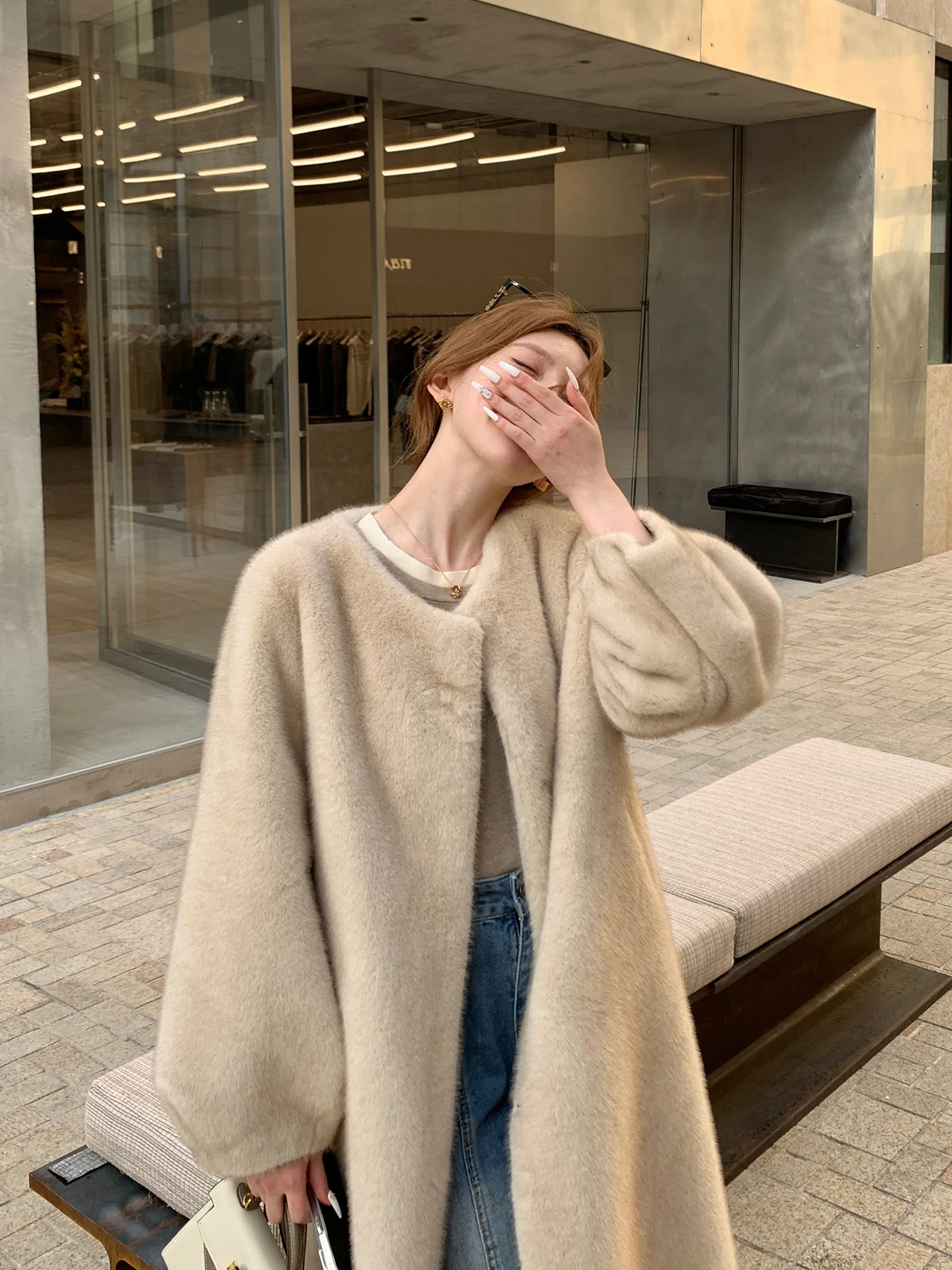 

Lu Life 2025 Winter New Women's Thiened Faux Mink Fur Coat Eco-friendly Whole Skin Long Sve Stand Fit round Ne Ou...