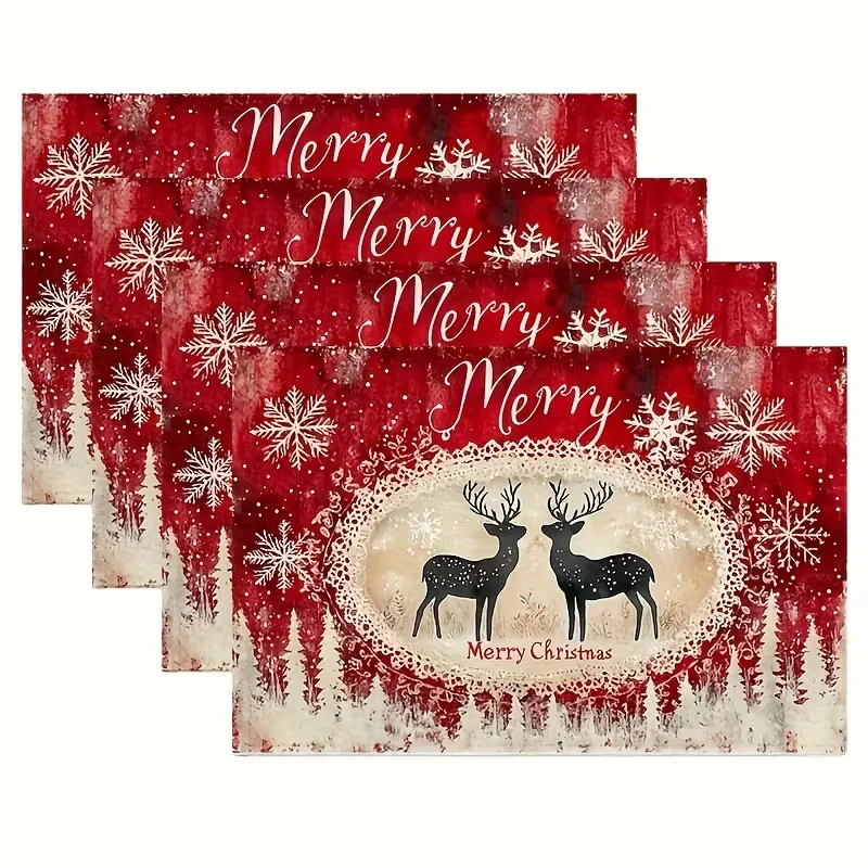 Christmas Snowman Gingerbread Man Placemats Red Xmas Tree Snowflake Table Mats Holiday Rectangular Dining Pad