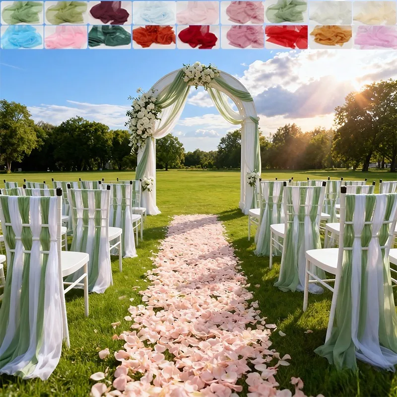 

10/50pcs Beautiful Gauze Chair Backs,flower Chairs,20x275cm/7.8x108inches High Wedding Chiffon Chair Covers,Decorative Backrests