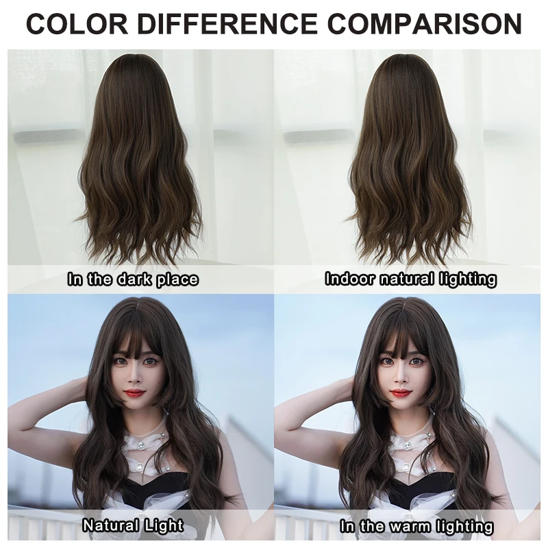 7JHH-Perruque Synthétique Brune avec Frange Moelleuse pour Femme, Cheveux Bruns Foncés, Haute Densité, 03 Utilisation