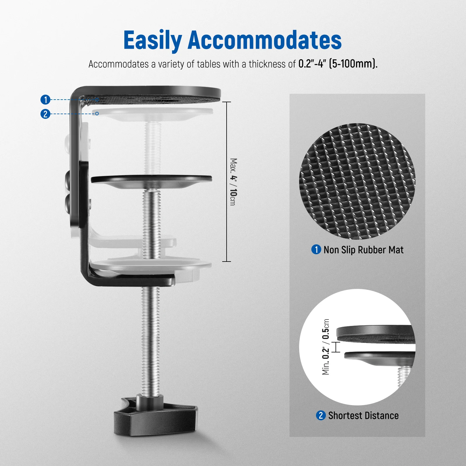 NEEWER Hochleistungs-C-Schreibtischklemme mit Befestigungssäule für Lichtständer, verstellbare Tischklemme aus Metall mit 1/4 Zoll 3/8 Zoll Gewinde – Detail 4