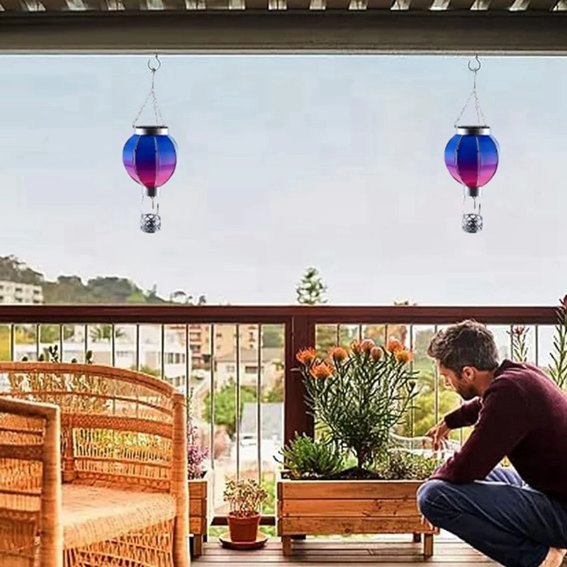 Linterna Solar con globo de aire caliente con luz de llama parpadeante, luces colgantes solares para exteriores impermeables para jardín Patio duradero