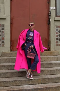 Barbiecore różowy wełniany garnitur damski marynarka długi płaszcz zimowy gruby trencz Custom Made formalna moda kurtka sukienka na studniówkę