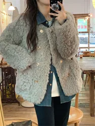 Abrigo corto grueso de piel sintética para mujer, chaquetas de piel de cordero de peluche, abrigo Vintage suelto, moda coreana, Otoño e Invierno