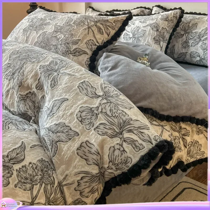 French carved milk fleece bed four-piece set, winter double-sided fleece warm coral fleece quilt set three-piece set