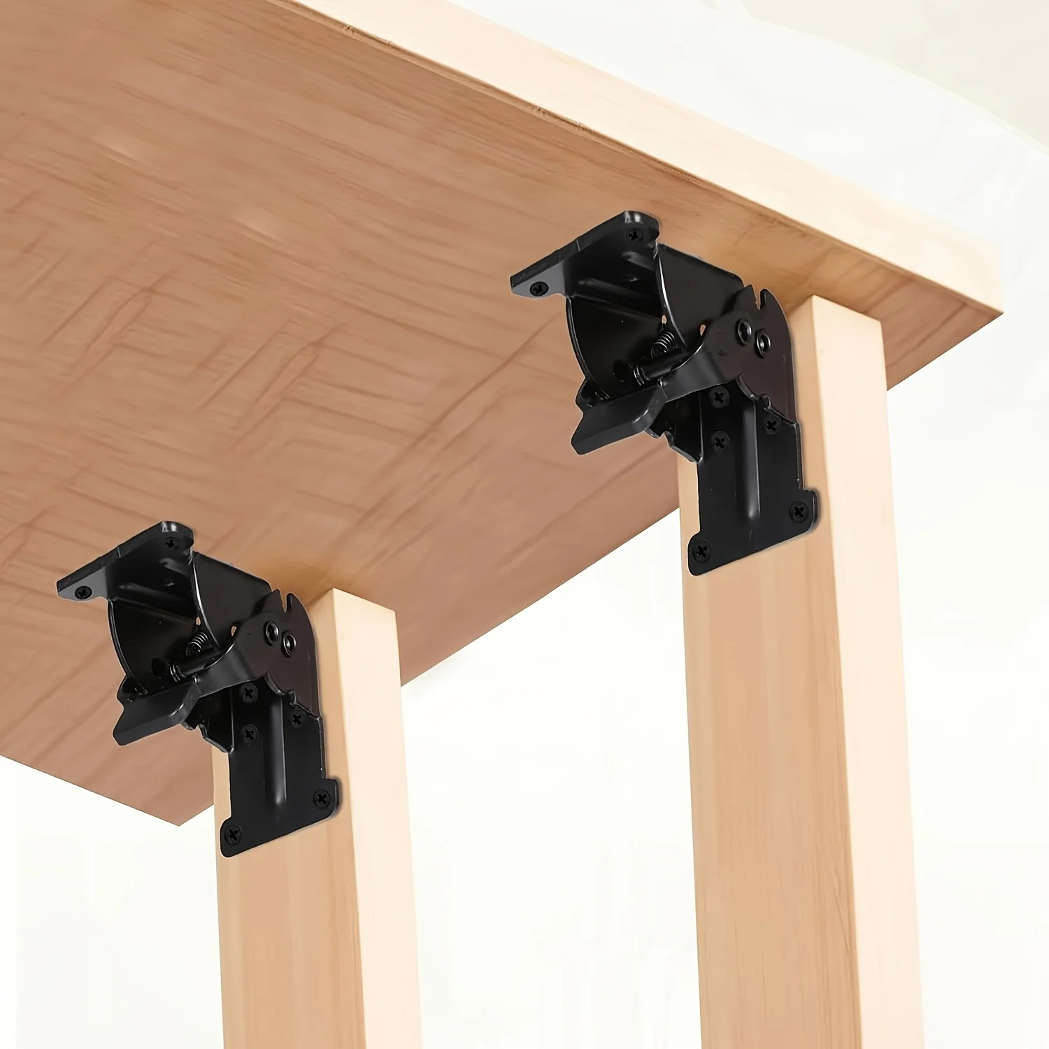 4Pcs Foldable Bracket Folding Locking Hinge Lock Extension Support Bracket Self-Lock Hinge with Screws for Table Bed Leg Feet