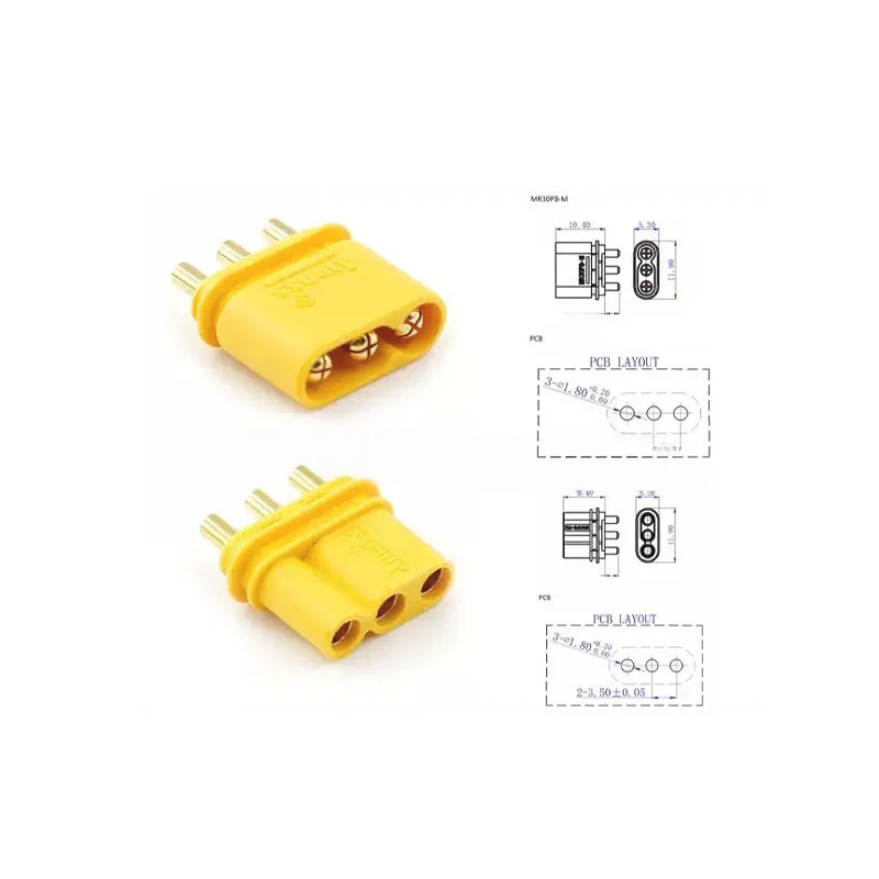 Amass MR30PB-M/F Genuine Plug for Vertical PCB Motor/Model Aircraft Three-Pin Lithium Battery
