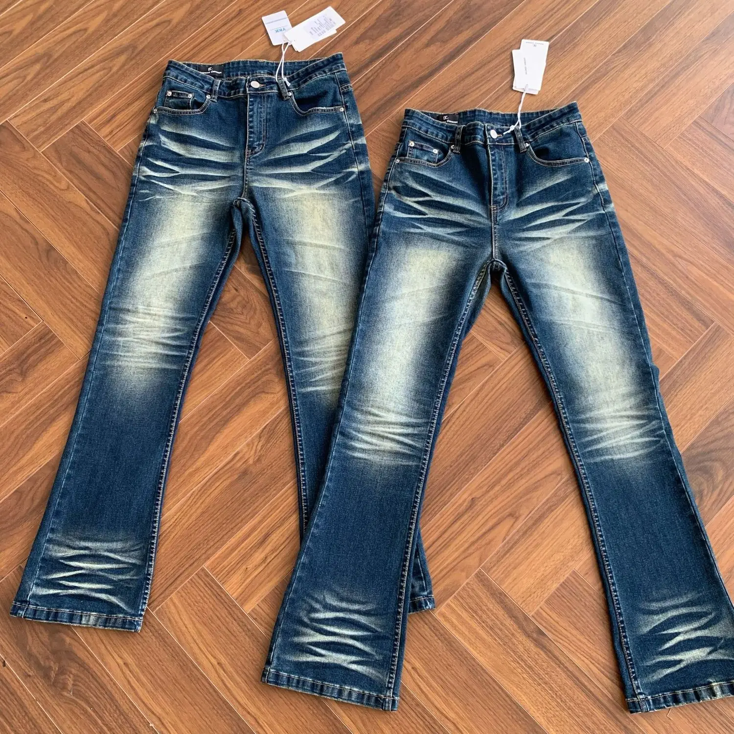 Luxury Jeans for Man Original 2026 Wind Heavy Water Wash Dark Blue Washed Cat Beard Jeans Slightly Slim Fit Old Long Pants Men