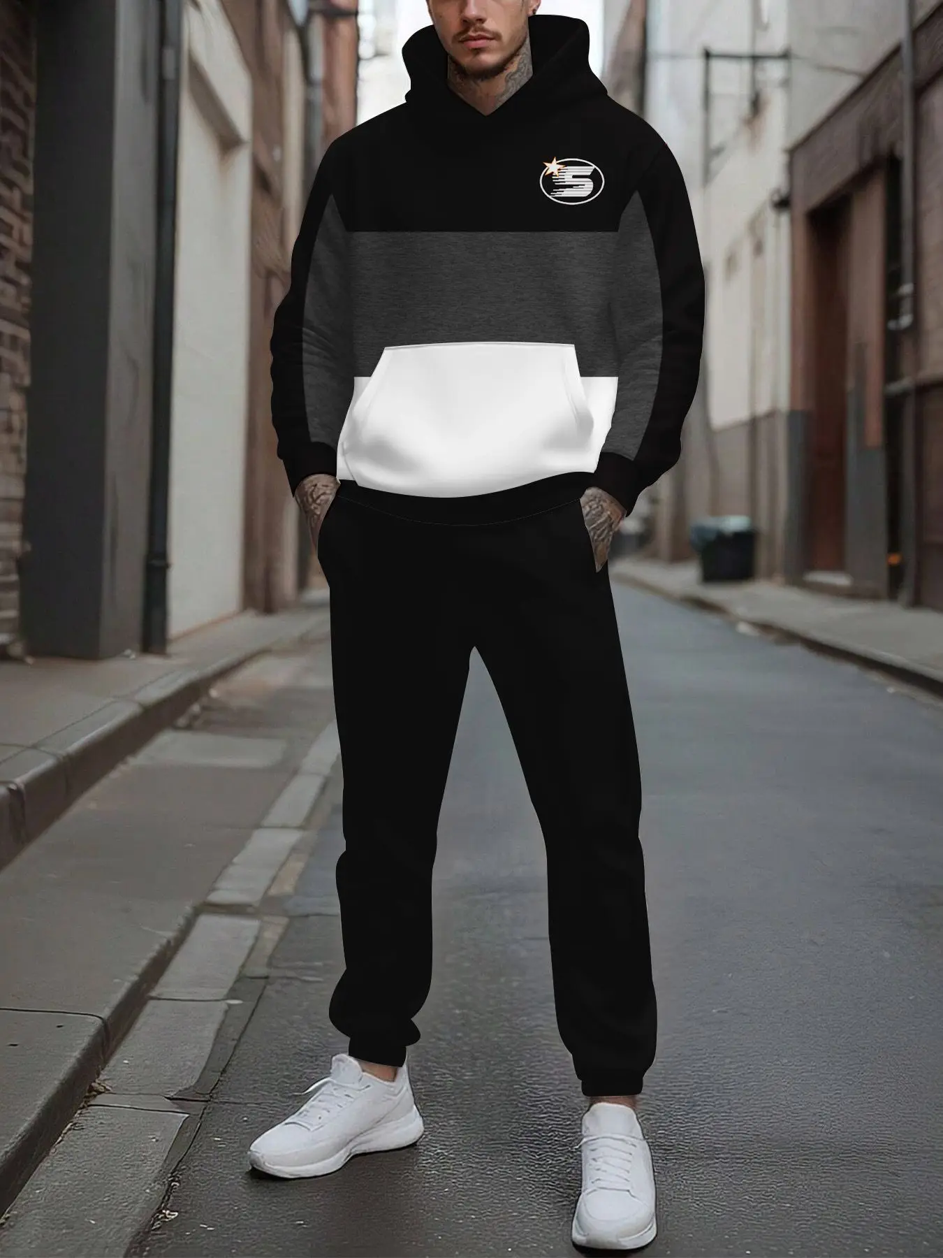 Ensemble 2 pièces, ensemble haut à manches longues et pantalon long de sport à la mode pour hommes européens et américains