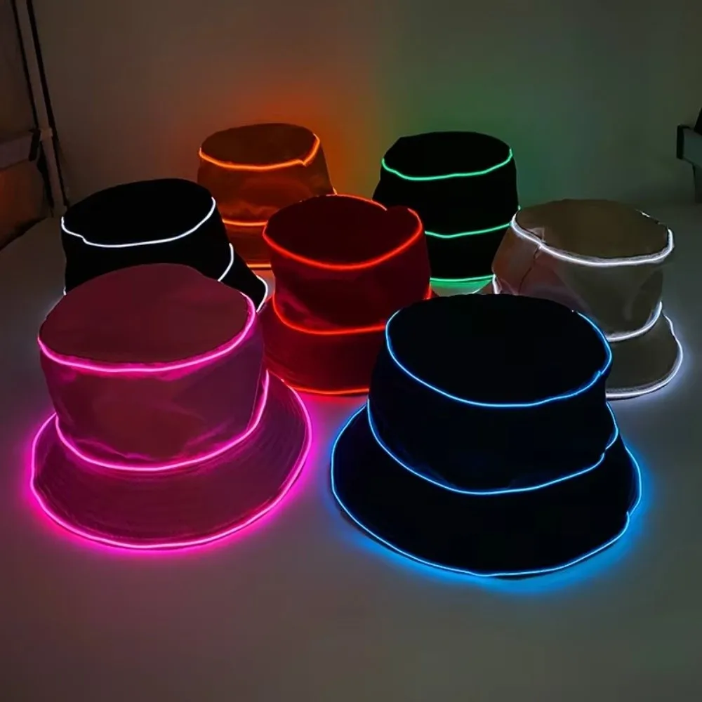 Polyester LED Bucket Hat Flashing Modes Battery Powered Luminous Hat EL Wire Costumes Accessory Light Up Hat Stage Performance