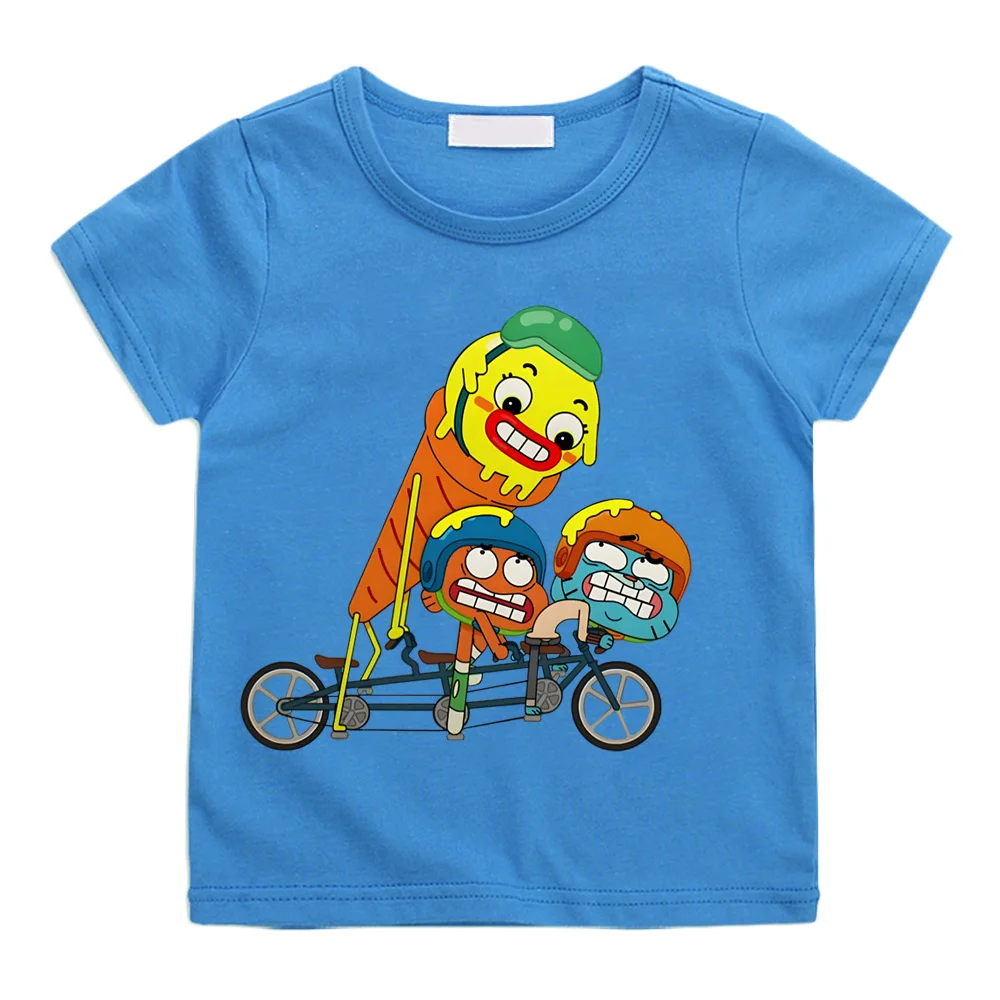 TV le monde merveilleux et bizarre de Gumball cyclisme impression T-shirts dessin animé Manga Kawaii 100% coton à manches courtes garçons filles t-shirt