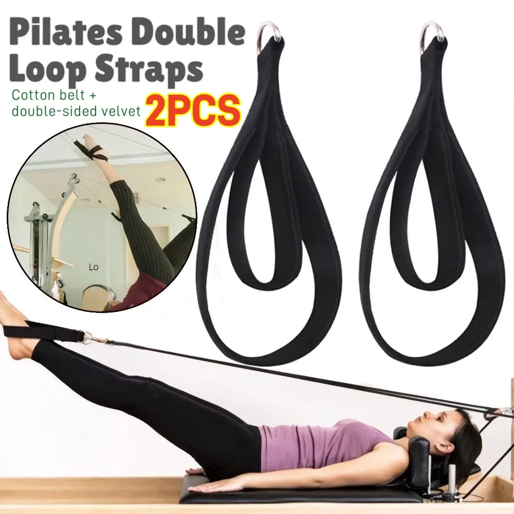 2PCS Pilates Double Loop Straps for Reformer Feet Elastic Cord Yoga Bed Exercise Accessory Resistance Band Pilates Equipment