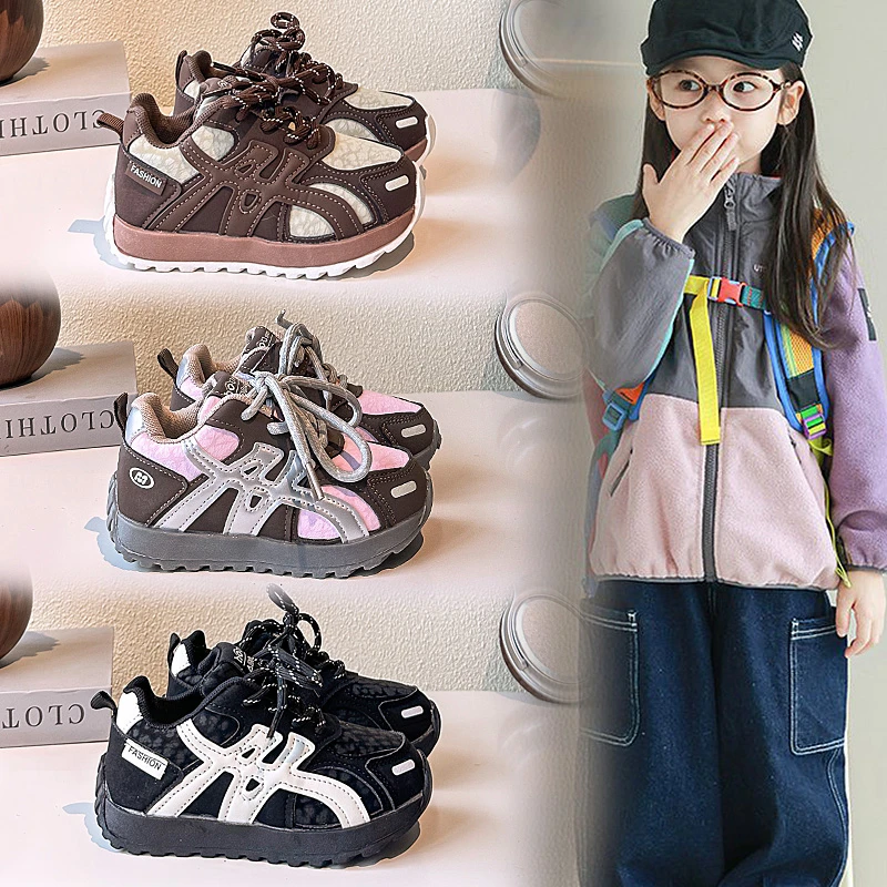 Children's Sports Shoes 2025 Autumn Fashion New Thick Bottom Casual Sports Dequn Shoes Anti-slip Versatile Popular Sneakers