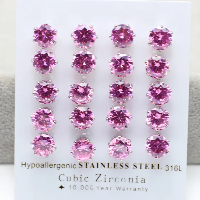 LUXUKISSKIDS 10Pair/Lot Y2K Cute Pink Zircon Earrings Sets Korean Fashion Small Stud For Women/Girl Romantic Wholesale Jewelry