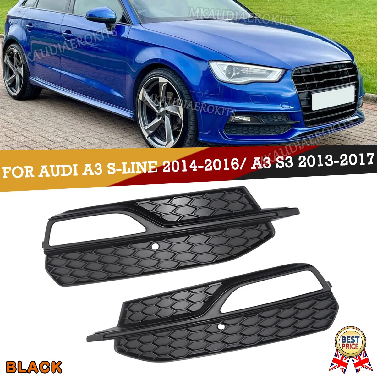 Image of Ein Paar Wabenförmige Nebelscheinwerferblenden für Audi A3 S-Line S3 8V 2013 2014 2015 2016 Nebellampen-Gitterabdeckung 8V3807681Q, 8V3807682L