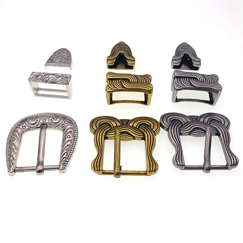 Metal vintage belt buckle Chinese classical alloy embossed leather accessories Belt buckle three pieces of rope buckle