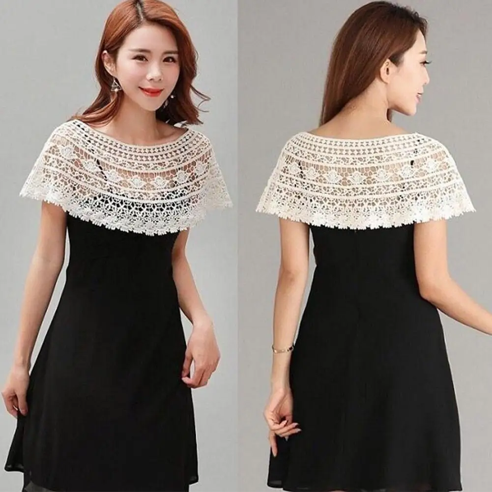 

Elegant Cute Women Knit Hollow Out Shawl Hollow Out Wedding Bridal Evening Dress Lace See-through Women Short Cape For Party