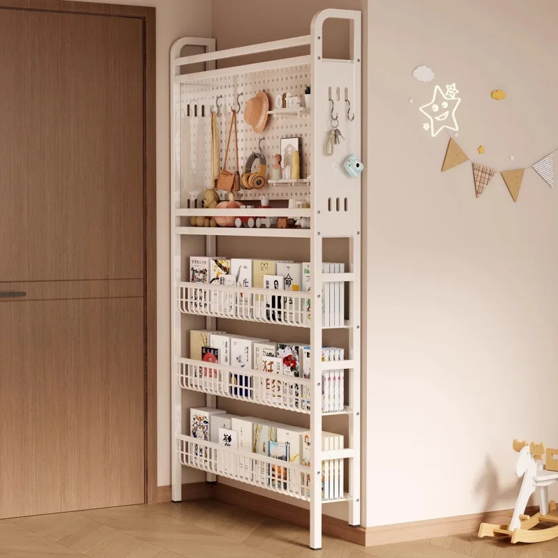 

Bookshelf, ultra-thin wrought iron hole board shelf behind the door, floor storage rack against the wall, storage rack, children