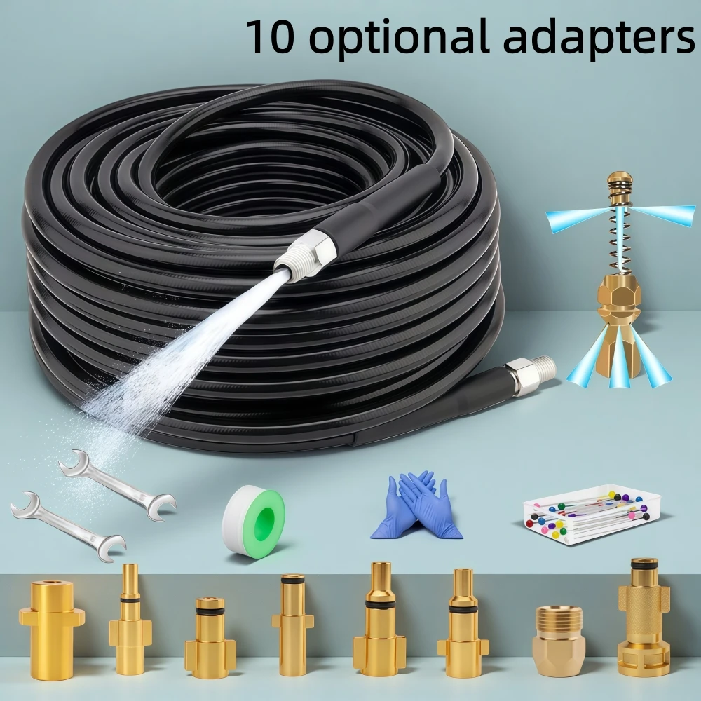 2~50m Pressure Washer Sewer Jetter Kit 5800PSI 1/4 Inch NPT Drain Cleaner Hose Pipeline Cleaning Nozzle, For Karcher Nilfisk