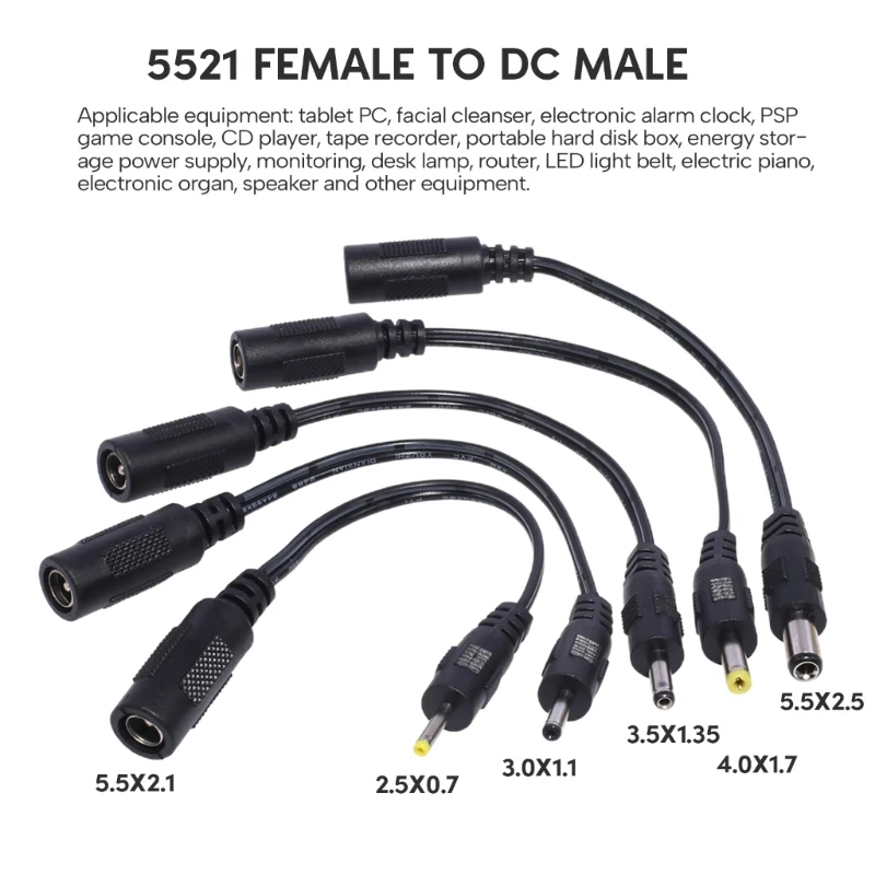 

1X DC Power Cable Male To Female Adapter 5.5 x 2.1 Female To 5.5x2.5mm 3.0x1.1mm 2.5x0.7mm 3.5x1.35mm 4.0x1.7mm Male Connector