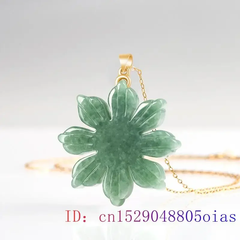 Burmese Jadeite Sunflower Pendant Amulets Green Gift Real Vintage Jade Charms Natural Stone Emerald Jewelry Gemstones Necklace