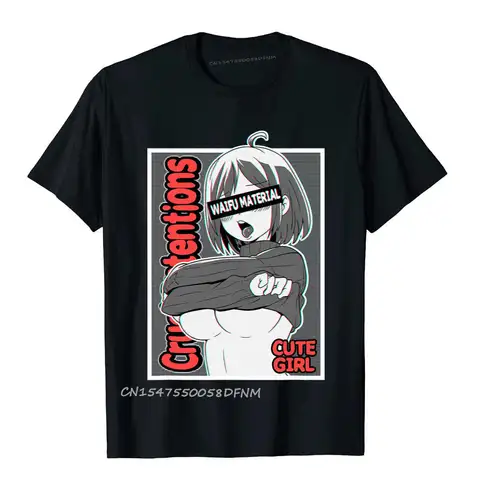 Cheap Men T Shirt Ahegao Anime Girl Shirt Ecchi Unique Tops & Tees Premium Cotton Crazy Manga Tshirt