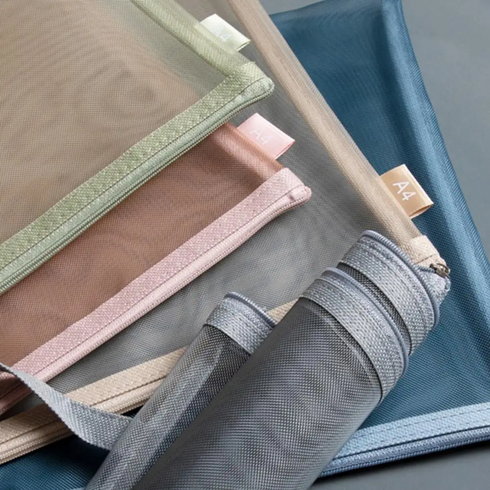 ストラップ付きメッシュジッパーバッグ,ドキュメントストレージ,ファイルフォルダー,透明ジッパー,a4ドキュメントバッグ