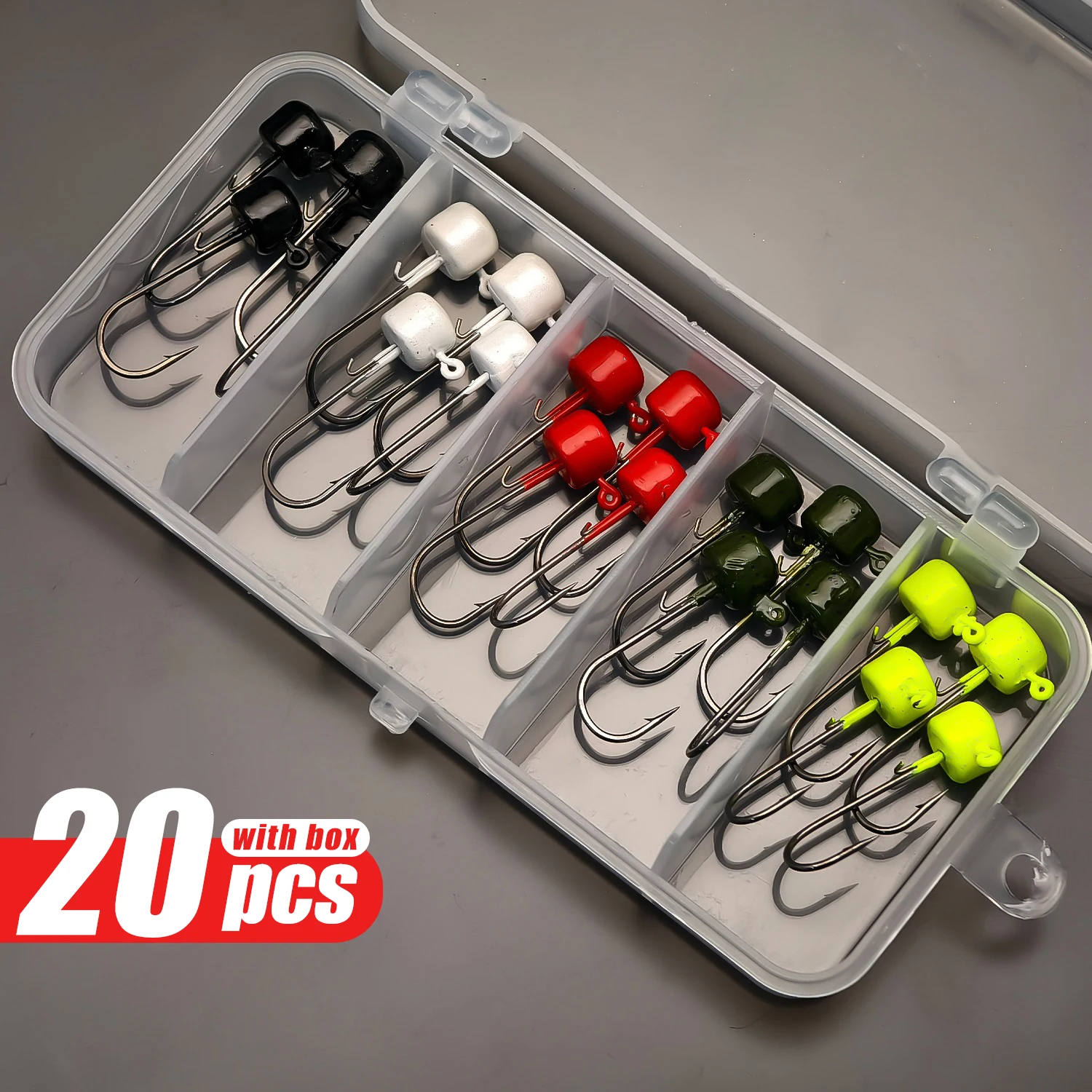 ANFS 20-teiliges Ned Rig Jig-Haken-Set: Finesse-Pilz-Jigköpfe für weiche Köder, Kurbelvorrichtungen für verbesserte Köderflugzeuge
