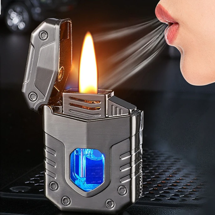 New Cool and Trendy Mecha-shaped Voice-controlled Lighter Metal Creative Blue Lamp Oil Tank High-end Cigarette Accessories
