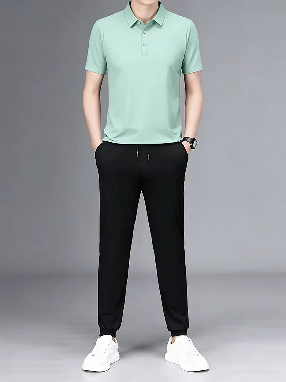 casual-short-sleeve-shirt-set-men's-summer-2026-new-style-collared-t-shirt-with-sports-wear-two-piece-set-nylon-spandex