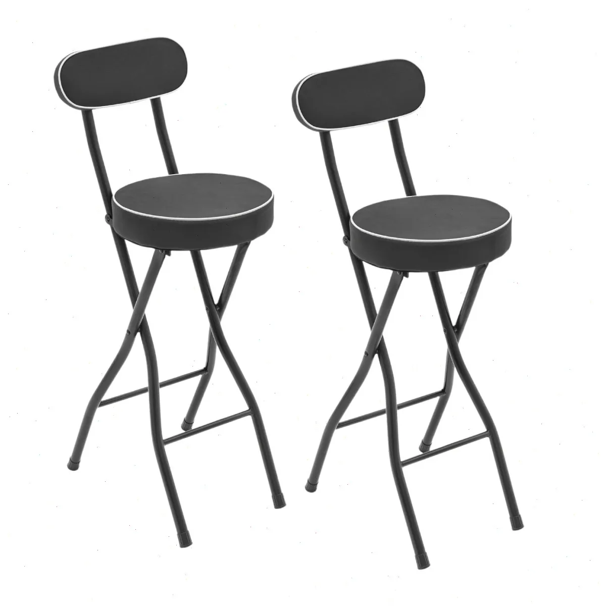 Folding Stool, 2 Pack Black Stackable School Chairs, 25.6in High Bar Stool, Load Capacity 125kg, X Frame Non-Slip, Thick PU Seat  (Size: 26*40*88cm)