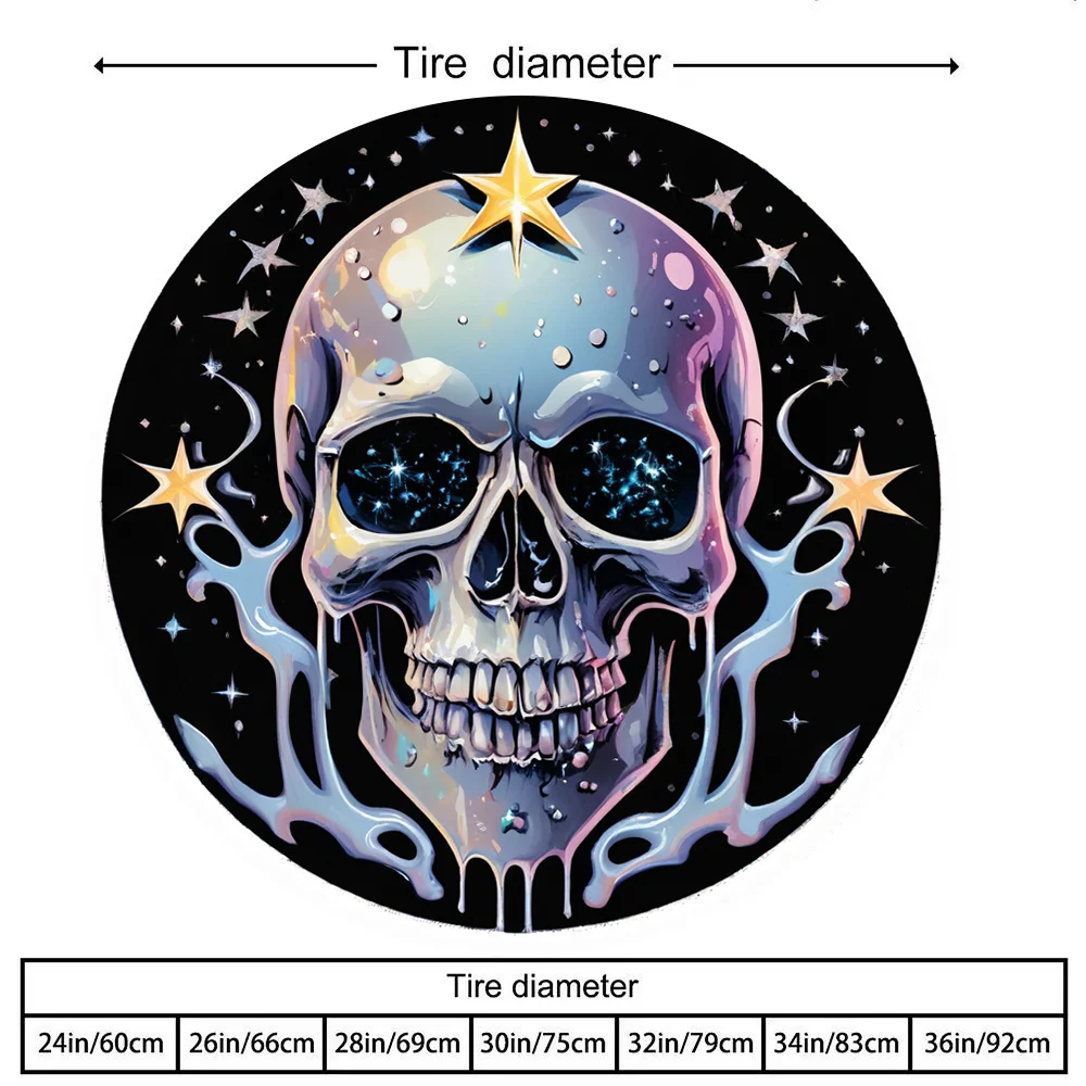 Funda para neumáticos de coche con diseño de calavera gótica y noche estrellada - Azul neón/Púrpura/Rosa/Rosa/Púrpura/Rosa/Púrpura - Alta elasticidad