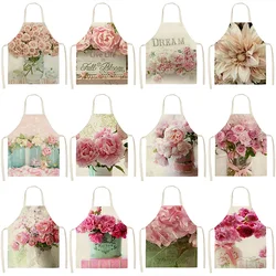 1Pcs Nordic Flower Pattern Kitchen Sleeveless Aprons Cotton Linen Bibs 55*68cm Household Women Cleaning Pinafore Home Cooking