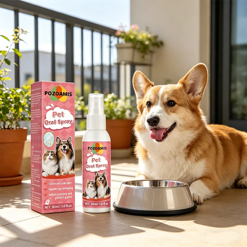 Pet oral spray 30ml, suitable for cats and dogs, effectively reduces bad breath, freshens breath, and cleans teeth.