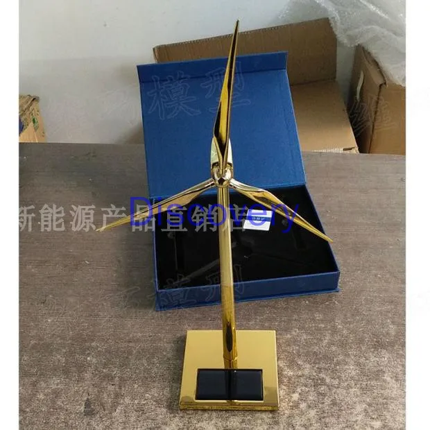 Solar Fan Model Golden Wind Turbine Windmill Promotion Wind Energy Industry Gift Office Decoration