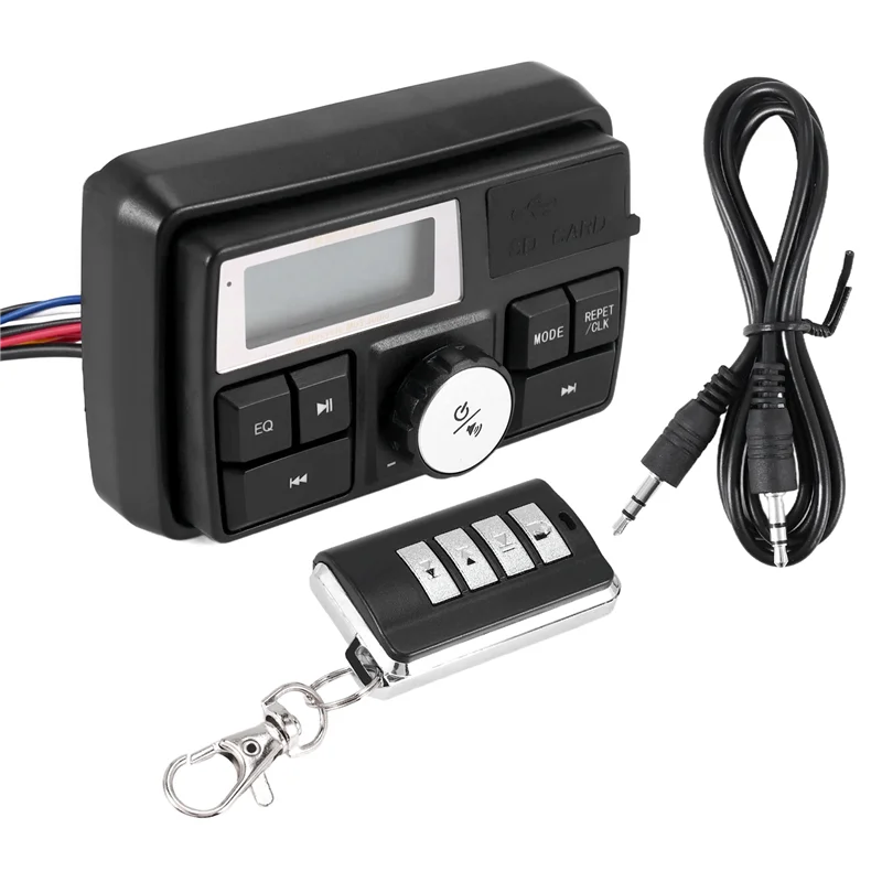 Compact Motorcycle Audio MP3 Radio Sound System Stereo Speakers Bluetooth Waterproof FM 5 EQ Functions LCD Display USB/SD/TF