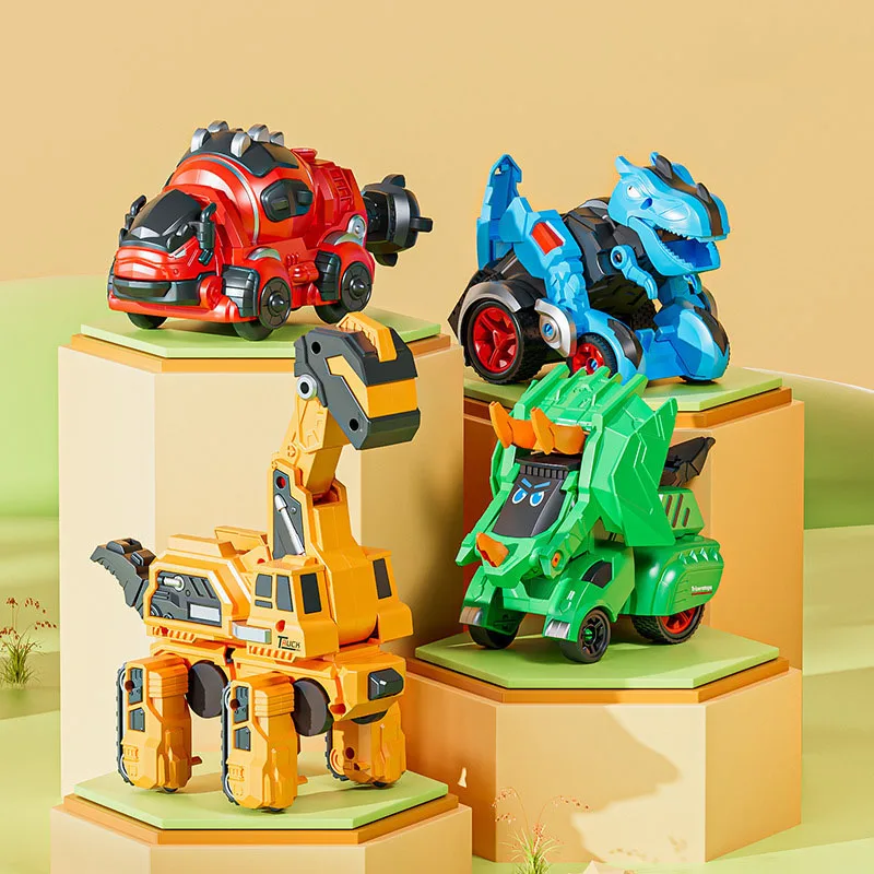 Kids Cartoon Simulation Impact Deformation Dinosaur Excavator Tyrannosaurus Rex Inertia Collision Engineering Vehicle Boys Toys