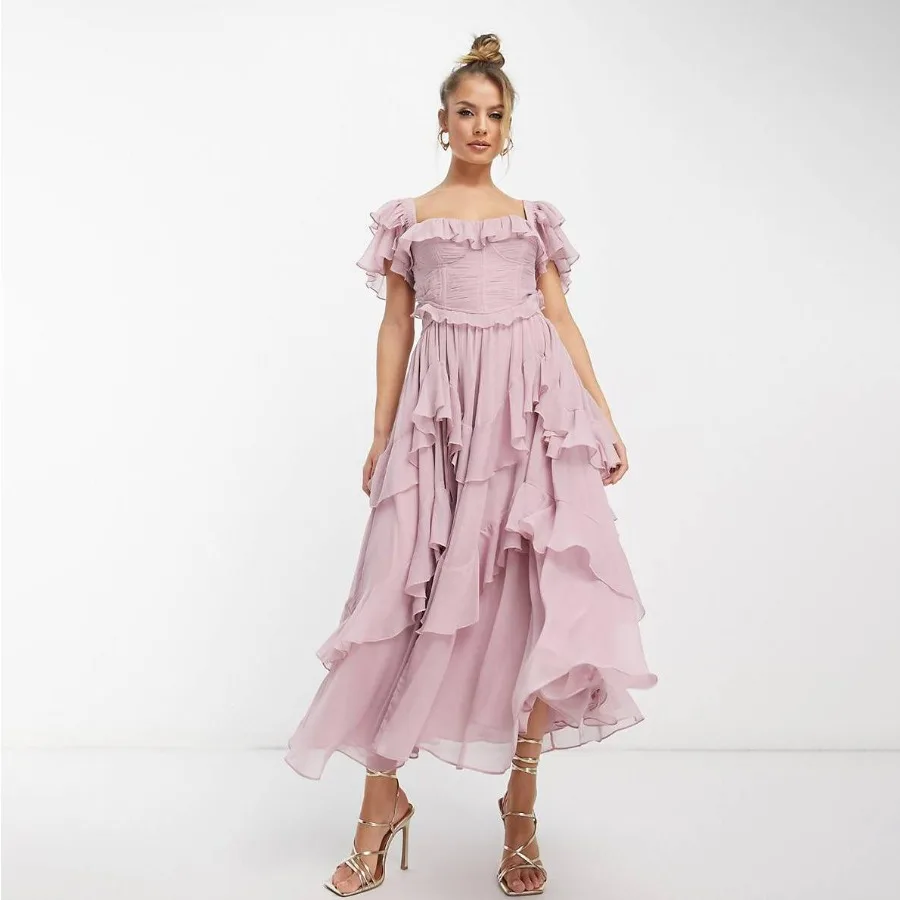 

European and American new dress vacation dress lace backless hollow cake dress ruffled long dress