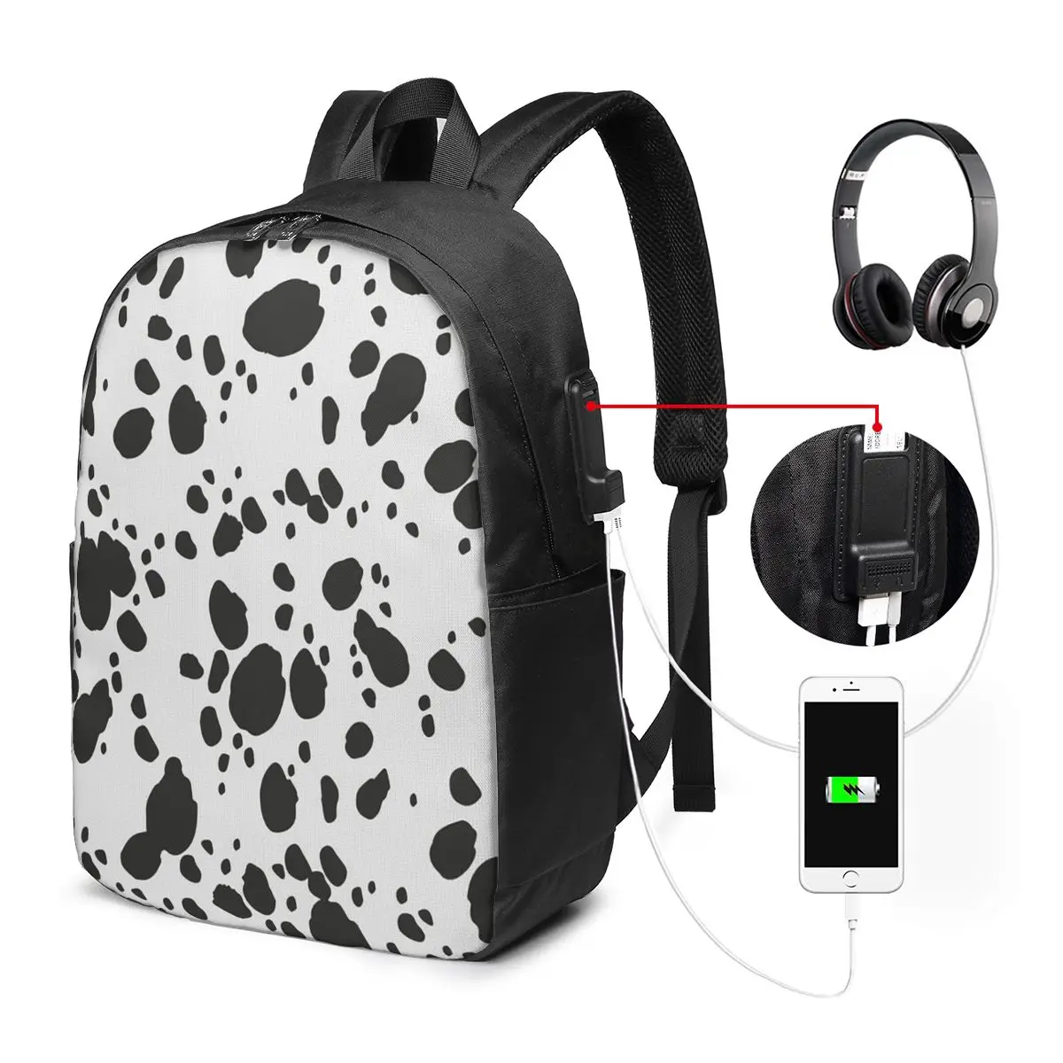 

Black And Amp White Animal Print Dalmatian Dog Print Backpack Travel Notebook Bag Computer College Student School Bag Laptop