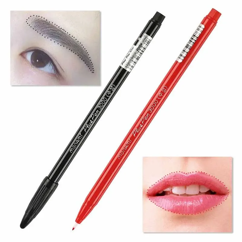 2Pcs Waterproof Tattoo Pencil Eyebrow Lip Liner Black Brown Red Microblading Surgical Skin Marker Pen Permanent Tattoo Supplies