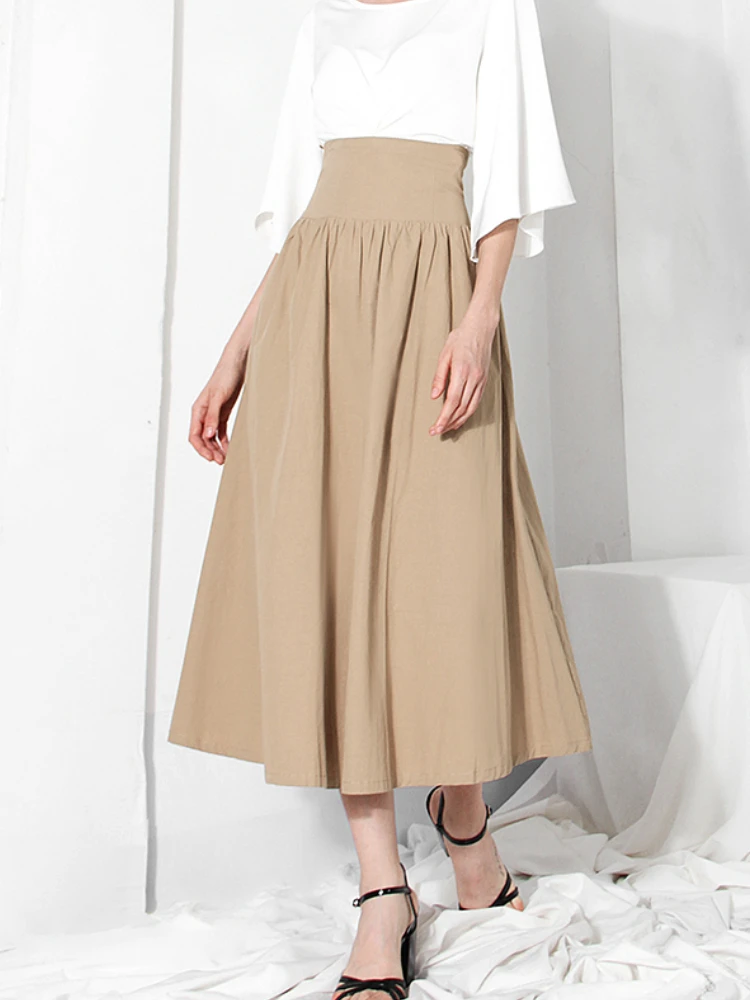 DEEPTOWN Black Long Skirt Women Vintage High Waist A-line Korean Style Loose Bandage Elegant Hepburn skirt Autumn Office Lady