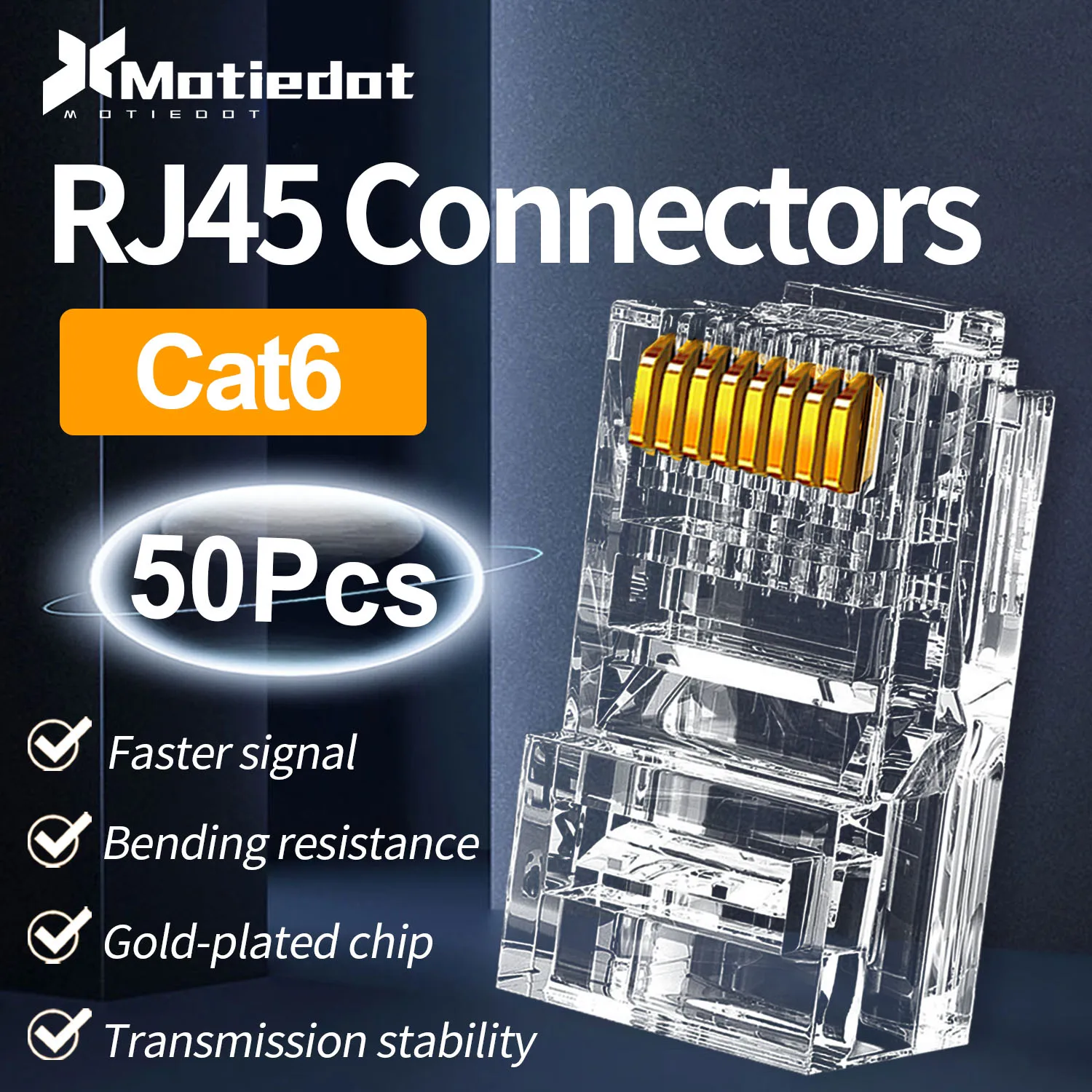モジュール式クリスタルヘッド,イーサネットネットワークケーブル,金メッキ遠近両用,Cat6 rj45 8p8c,50個