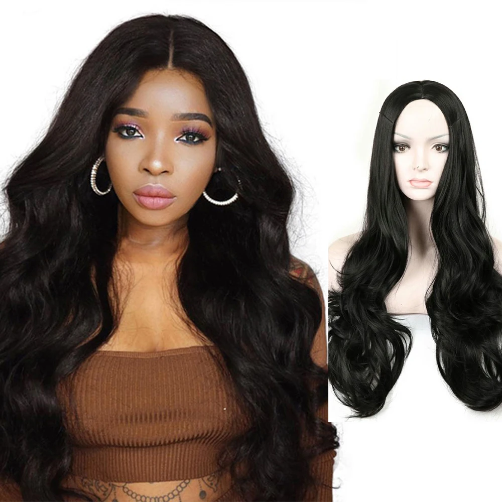 28inch Ombre long body wave Synthetic Fiber wigs Curly Elegant Asian wig head cover Rose Net Cap cosplay women Hair Accessories