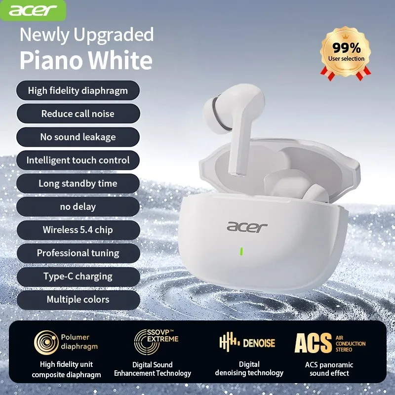 

Беспроводные Bluetooth-наушники Acer Ohr504, внутриканальная конструкция, шумоподавление, удобные в использовании, подходят для занятий спортом и бега.