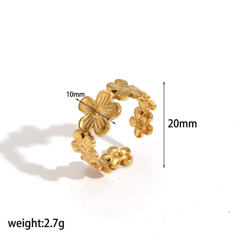 316L Edelstahl-Blumenringe 18K vergoldet Wasserdichter offener Ring Eleganter Schmuck für Damen Geschenk – Detail 7